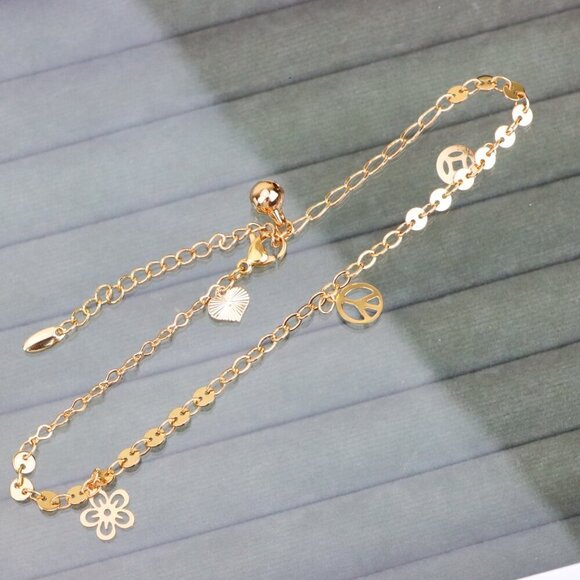 "Delicate Rose Gold Anklet with Floral & Charm Accents, XPAL1066 - Picture 11 of 12